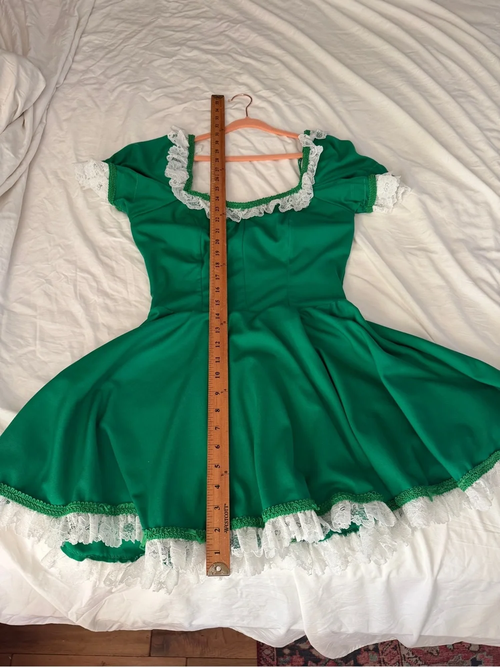 Vintage Green Kids Costume Dress with White Lace